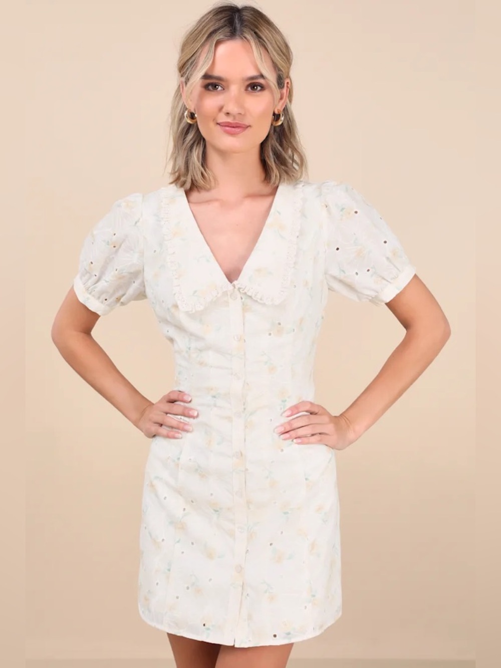 Lulus white eyelet floral dress size medium like new worn once